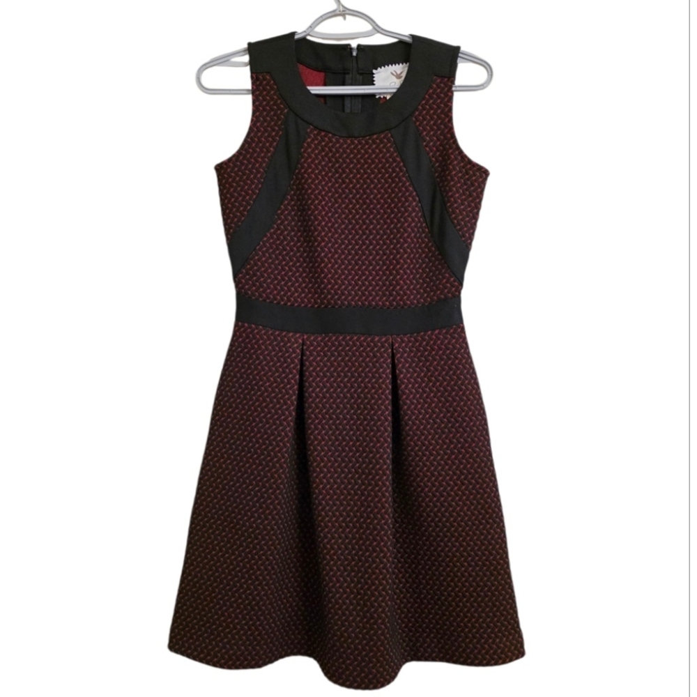 Tabitha Anthropologie Red Black Sleeveless Fit & Flare Dress Work Cocktail SZ 2